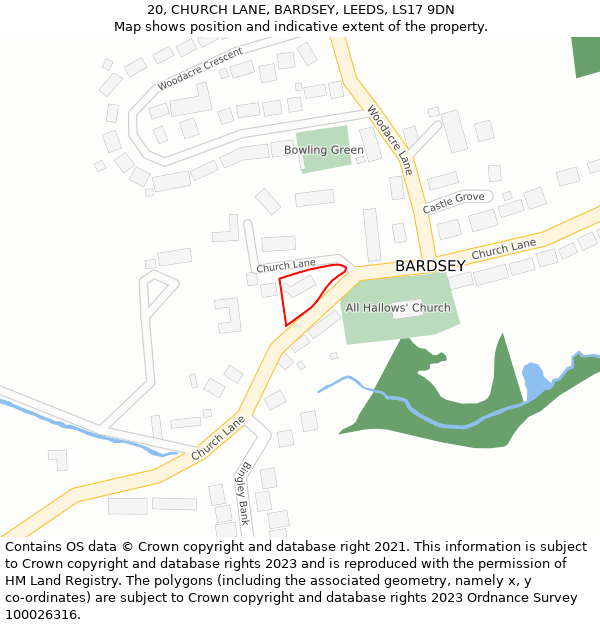 20, CHURCH LANE, BARDSEY, LEEDS, LS17 9DN: Location map and indicative extent of plot