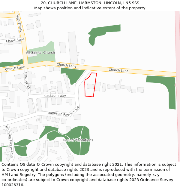 20, CHURCH LANE, HARMSTON, LINCOLN, LN5 9SS: Location map and indicative extent of plot