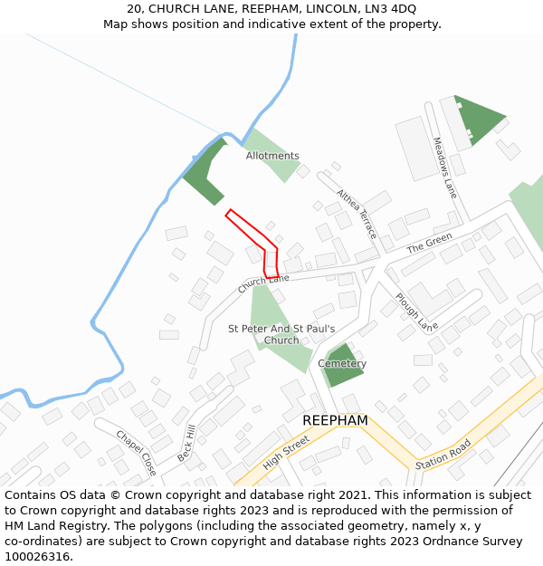 20, CHURCH LANE, REEPHAM, LINCOLN, LN3 4DQ: Location map and indicative extent of plot