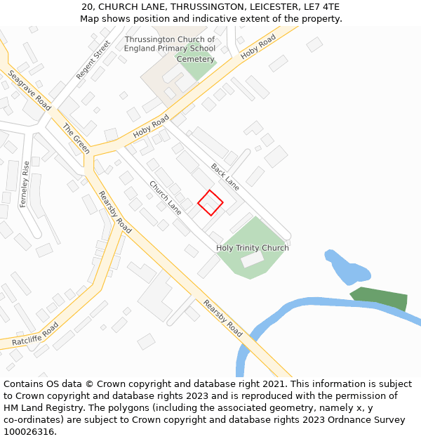 20, CHURCH LANE, THRUSSINGTON, LEICESTER, LE7 4TE: Location map and indicative extent of plot