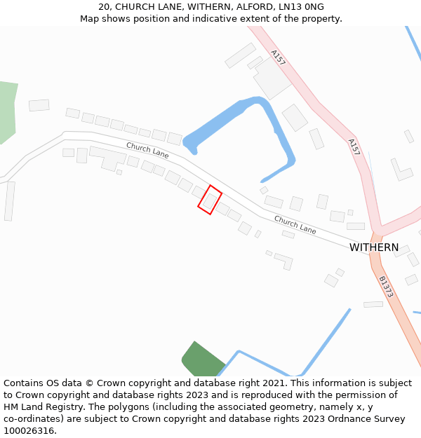 20, CHURCH LANE, WITHERN, ALFORD, LN13 0NG: Location map and indicative extent of plot