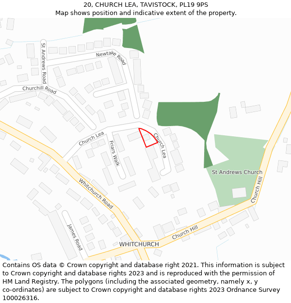 20, CHURCH LEA, TAVISTOCK, PL19 9PS: Location map and indicative extent of plot