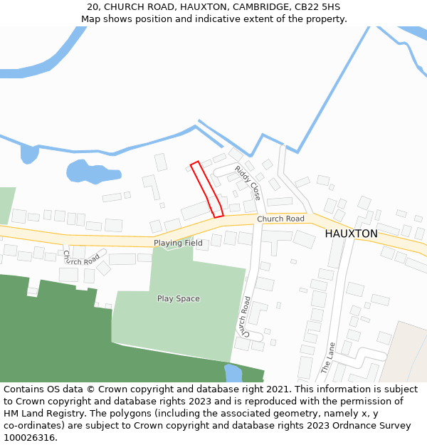 20, CHURCH ROAD, HAUXTON, CAMBRIDGE, CB22 5HS: Location map and indicative extent of plot