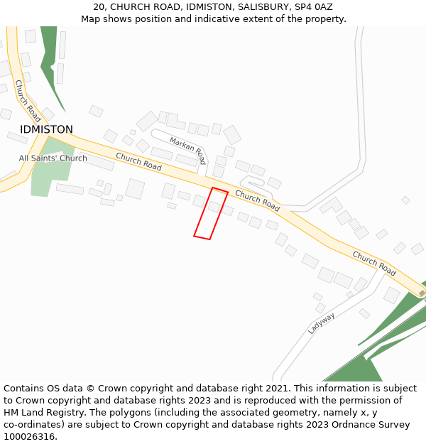 20, CHURCH ROAD, IDMISTON, SALISBURY, SP4 0AZ: Location map and indicative extent of plot