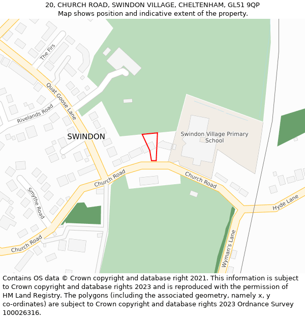 20, CHURCH ROAD, SWINDON VILLAGE, CHELTENHAM, GL51 9QP: Location map and indicative extent of plot
