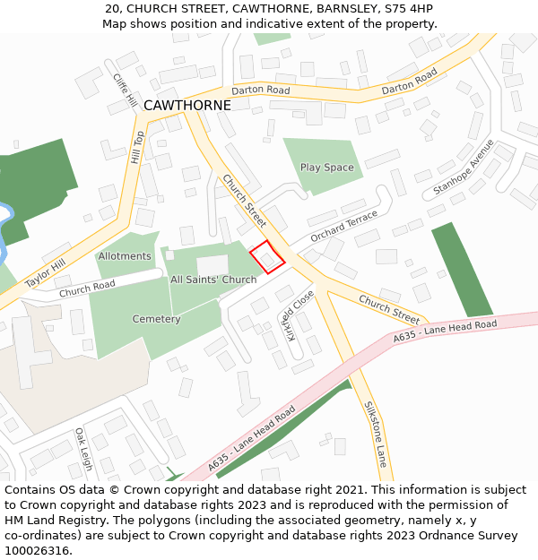 20, CHURCH STREET, CAWTHORNE, BARNSLEY, S75 4HP: Location map and indicative extent of plot