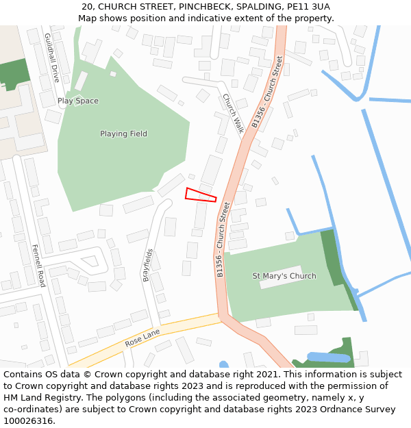 20, CHURCH STREET, PINCHBECK, SPALDING, PE11 3UA: Location map and indicative extent of plot