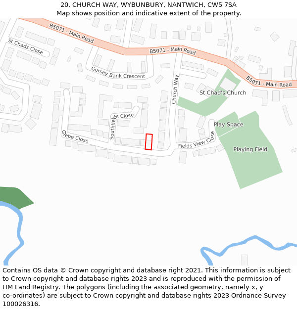 20, CHURCH WAY, WYBUNBURY, NANTWICH, CW5 7SA: Location map and indicative extent of plot