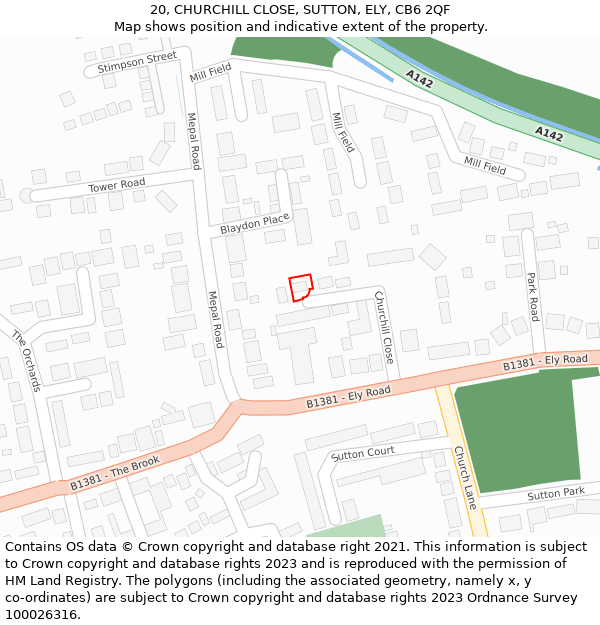 20, CHURCHILL CLOSE, SUTTON, ELY, CB6 2QF: Location map and indicative extent of plot