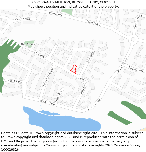 20, CILGANT Y MEILLION, RHOOSE, BARRY, CF62 3LH: Location map and indicative extent of plot