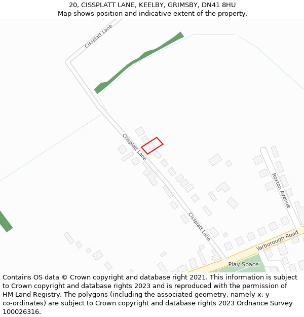 20, CISSPLATT LANE, KEELBY, GRIMSBY, DN41 8HU: Location map and indicative extent of plot