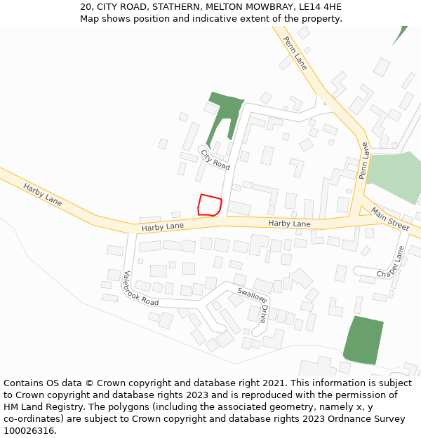 20, CITY ROAD, STATHERN, MELTON MOWBRAY, LE14 4HE: Location map and indicative extent of plot