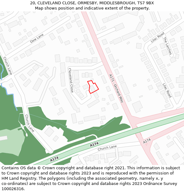 20, CLEVELAND CLOSE, ORMESBY, MIDDLESBROUGH, TS7 9BX: Location map and indicative extent of plot