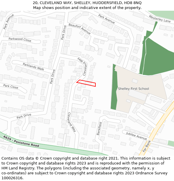 20, CLEVELAND WAY, SHELLEY, HUDDERSFIELD, HD8 8NQ: Location map and indicative extent of plot