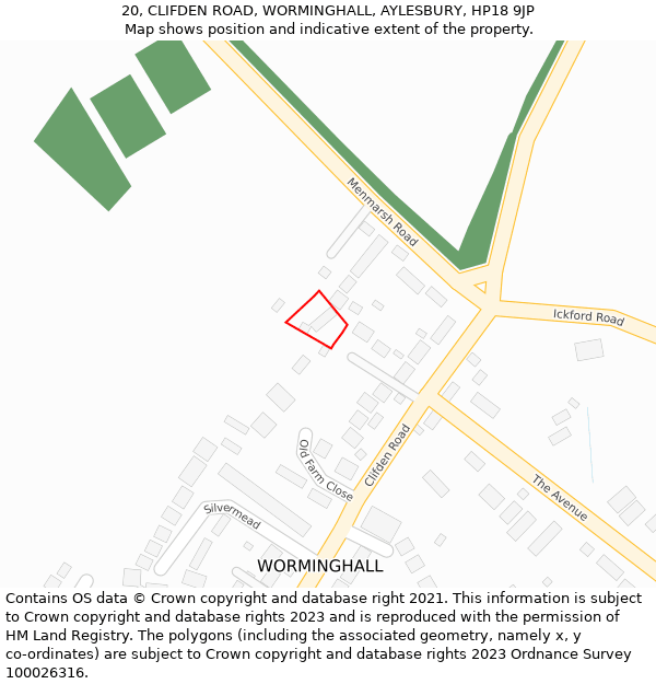 20, CLIFDEN ROAD, WORMINGHALL, AYLESBURY, HP18 9JP: Location map and indicative extent of plot