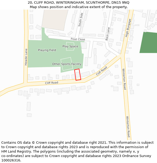 20, CLIFF ROAD, WINTERINGHAM, SCUNTHORPE, DN15 9NQ: Location map and indicative extent of plot