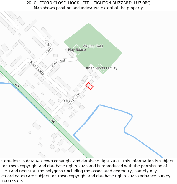 20, CLIFFORD CLOSE, HOCKLIFFE, LEIGHTON BUZZARD, LU7 9RQ: Location map and indicative extent of plot