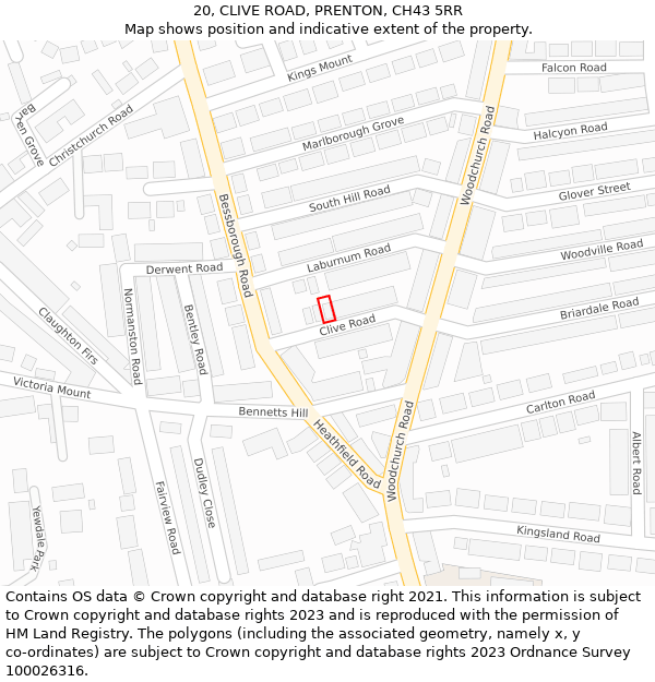 20, CLIVE ROAD, PRENTON, CH43 5RR: Location map and indicative extent of plot