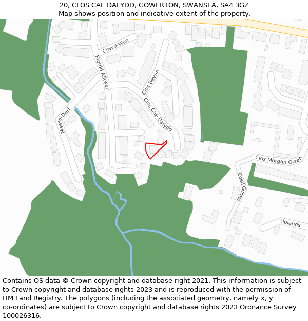 20, CLOS CAE DAFYDD, GOWERTON, SWANSEA, SA4 3GZ: Location map and indicative extent of plot