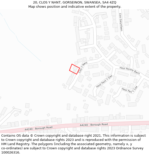 20, CLOS Y NANT, GORSEINON, SWANSEA, SA4 4ZQ: Location map and indicative extent of plot