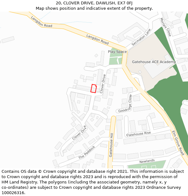 20, CLOVER DRIVE, DAWLISH, EX7 0FJ: Location map and indicative extent of plot