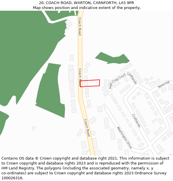 20, COACH ROAD, WARTON, CARNFORTH, LA5 9PR: Location map and indicative extent of plot