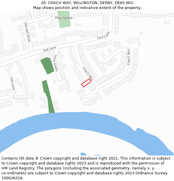 20, COACH WAY, WILLINGTON, DERBY, DE65 6EU: Location map and indicative extent of plot