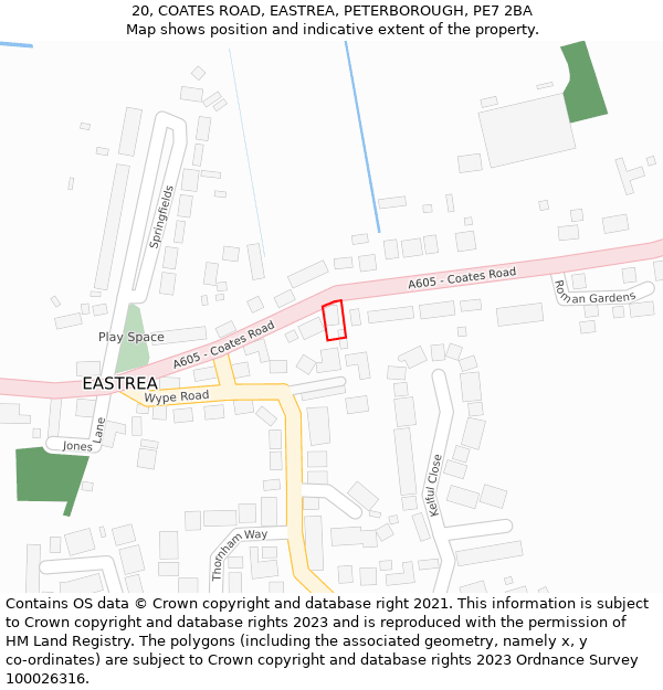 20, COATES ROAD, EASTREA, PETERBOROUGH, PE7 2BA: Location map and indicative extent of plot