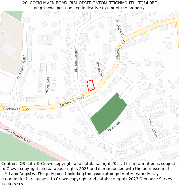 20, COCKHAVEN ROAD, BISHOPSTEIGNTON, TEIGNMOUTH, TQ14 9RF: Location map and indicative extent of plot