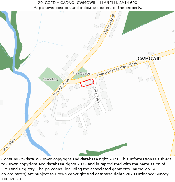 20, COED Y CADNO, CWMGWILI, LLANELLI, SA14 6PX: Location map and indicative extent of plot