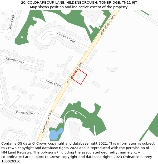 20, COLDHARBOUR LANE, HILDENBOROUGH, TONBRIDGE, TN11 9JT: Location map and indicative extent of plot