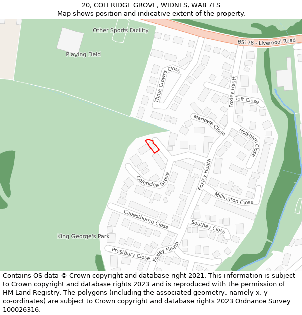 20, COLERIDGE GROVE, WIDNES, WA8 7ES: Location map and indicative extent of plot
