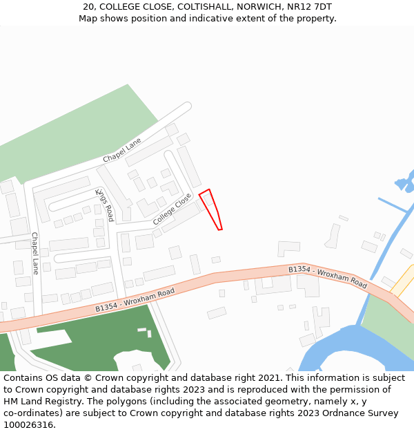 20, COLLEGE CLOSE, COLTISHALL, NORWICH, NR12 7DT: Location map and indicative extent of plot