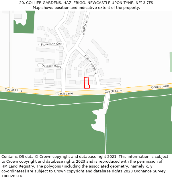 20, COLLIER GARDENS, HAZLERIGG, NEWCASTLE UPON TYNE, NE13 7FS: Location map and indicative extent of plot