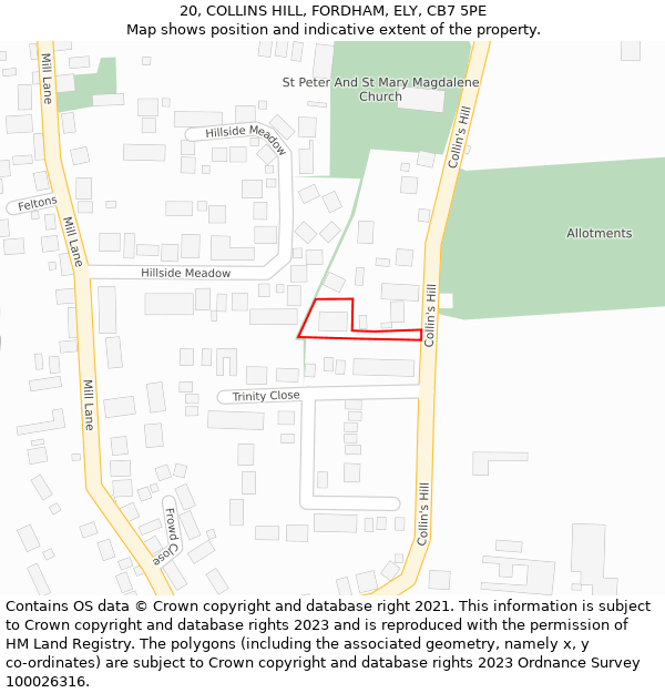 20, COLLINS HILL, FORDHAM, ELY, CB7 5PE: Location map and indicative extent of plot