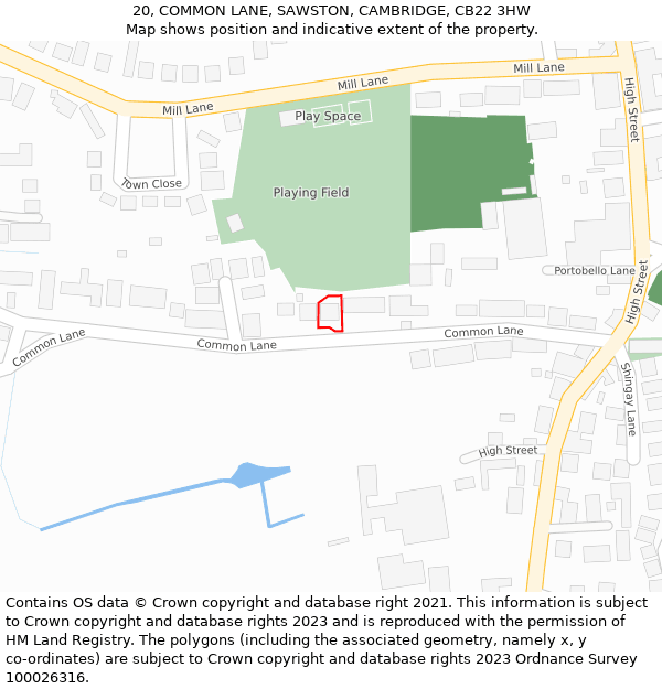 20, COMMON LANE, SAWSTON, CAMBRIDGE, CB22 3HW: Location map and indicative extent of plot