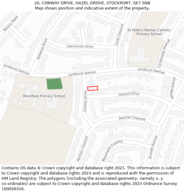 20, CONWAY DRIVE, HAZEL GROVE, STOCKPORT, SK7 5NB: Location map and indicative extent of plot