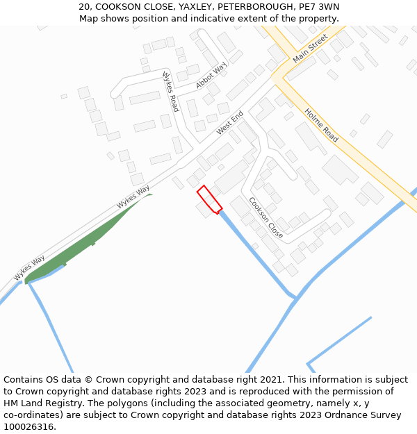 20, COOKSON CLOSE, YAXLEY, PETERBOROUGH, PE7 3WN: Location map and indicative extent of plot