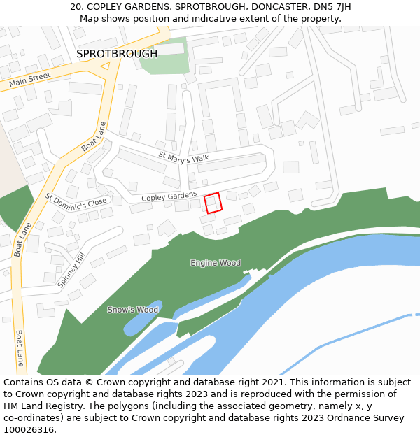 20, COPLEY GARDENS, SPROTBROUGH, DONCASTER, DN5 7JH: Location map and indicative extent of plot