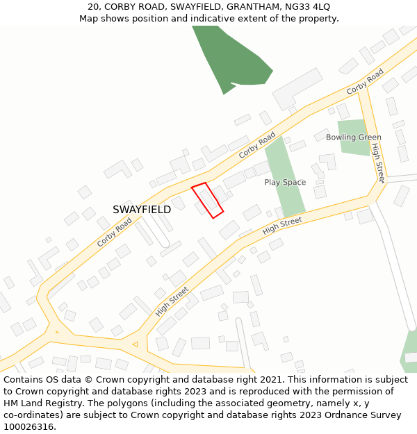 20, CORBY ROAD, SWAYFIELD, GRANTHAM, NG33 4LQ: Location map and indicative extent of plot