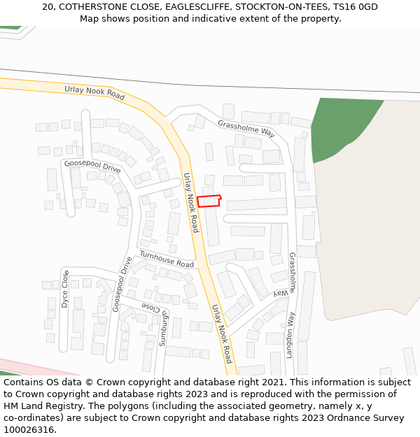 20, COTHERSTONE CLOSE, EAGLESCLIFFE, STOCKTON-ON-TEES, TS16 0GD: Location map and indicative extent of plot