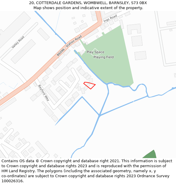 20, COTTERDALE GARDENS, WOMBWELL, BARNSLEY, S73 0BX: Location map and indicative extent of plot