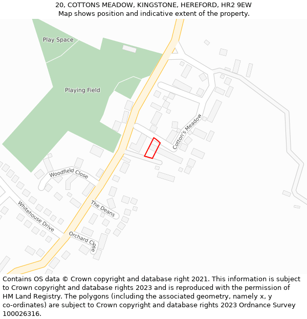 20, COTTONS MEADOW, KINGSTONE, HEREFORD, HR2 9EW: Location map and indicative extent of plot