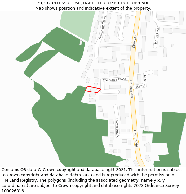 20, COUNTESS CLOSE, HAREFIELD, UXBRIDGE, UB9 6DL: Location map and indicative extent of plot
