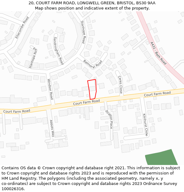 20, COURT FARM ROAD, LONGWELL GREEN, BRISTOL, BS30 9AA: Location map and indicative extent of plot