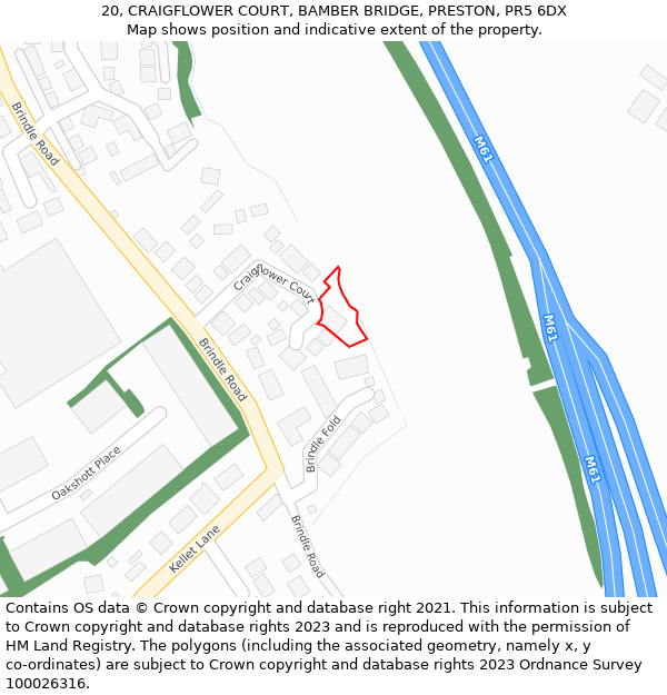 20, CRAIGFLOWER COURT, BAMBER BRIDGE, PRESTON, PR5 6DX: Location map and indicative extent of plot