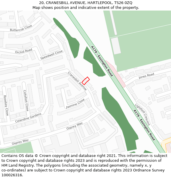 20, CRANESBILL AVENUE, HARTLEPOOL, TS26 0ZQ: Location map and indicative extent of plot