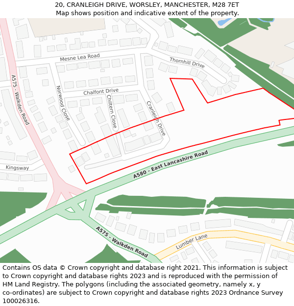 20, CRANLEIGH DRIVE, WORSLEY, MANCHESTER, M28 7ET: Location map and indicative extent of plot