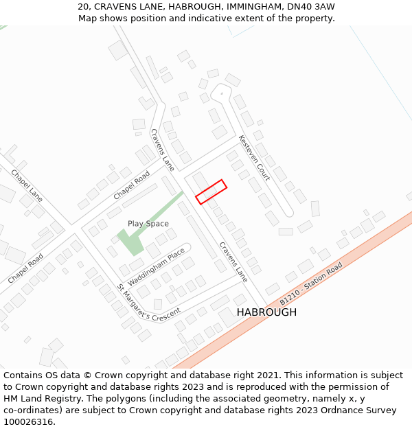 20, CRAVENS LANE, HABROUGH, IMMINGHAM, DN40 3AW: Location map and indicative extent of plot