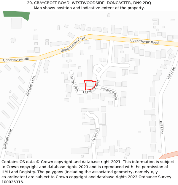 20, CRAYCROFT ROAD, WESTWOODSIDE, DONCASTER, DN9 2DQ: Location map and indicative extent of plot